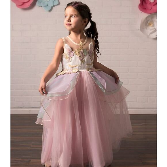 Pink Unicorn Ruffle Accent A Line Dress - 2T - Picture 1 of 2
